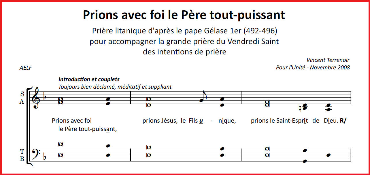 Pour L'Unité Du Monde Par L'Église Catholique – Partitions Des Chants ...